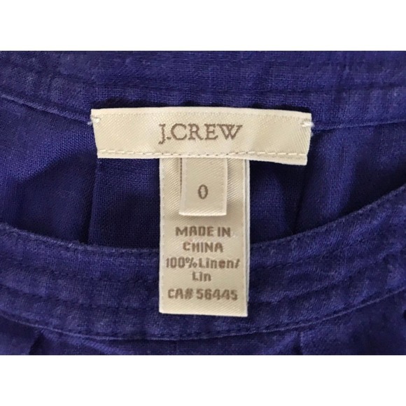 J Crew | Womens Tessa Top Size 0 Loose Blouse Linen 3/4 Sleeves Pleated Blue - Picture 9 of 9